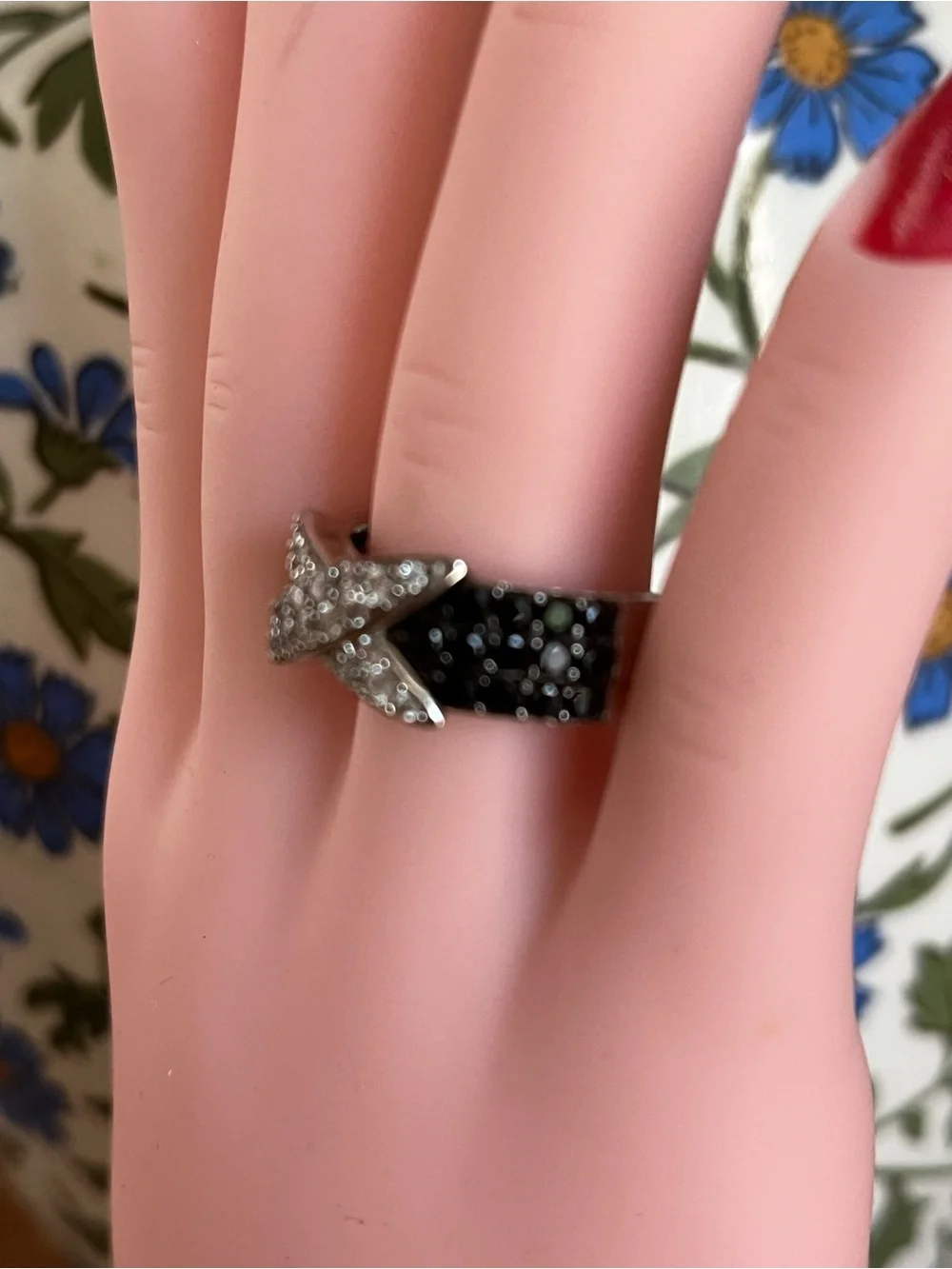 Black Spinel and Silver 925 Crystal X-Accent Ring Size 8
